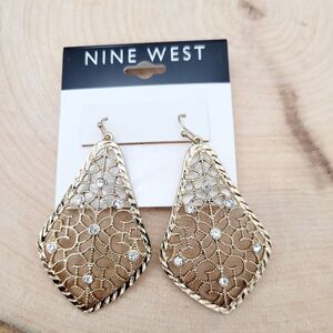 Brand New Nine West Gold With Rhinestone Earrings